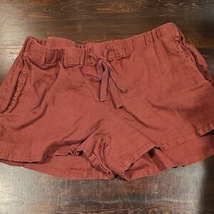 Kut from the Kloth 100% Linen Drawstring Shorts - Rust Red (Size 10)